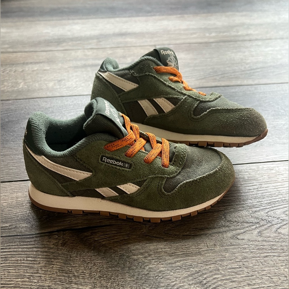 Reebok Olive Sneakers with Bright Orange Laces